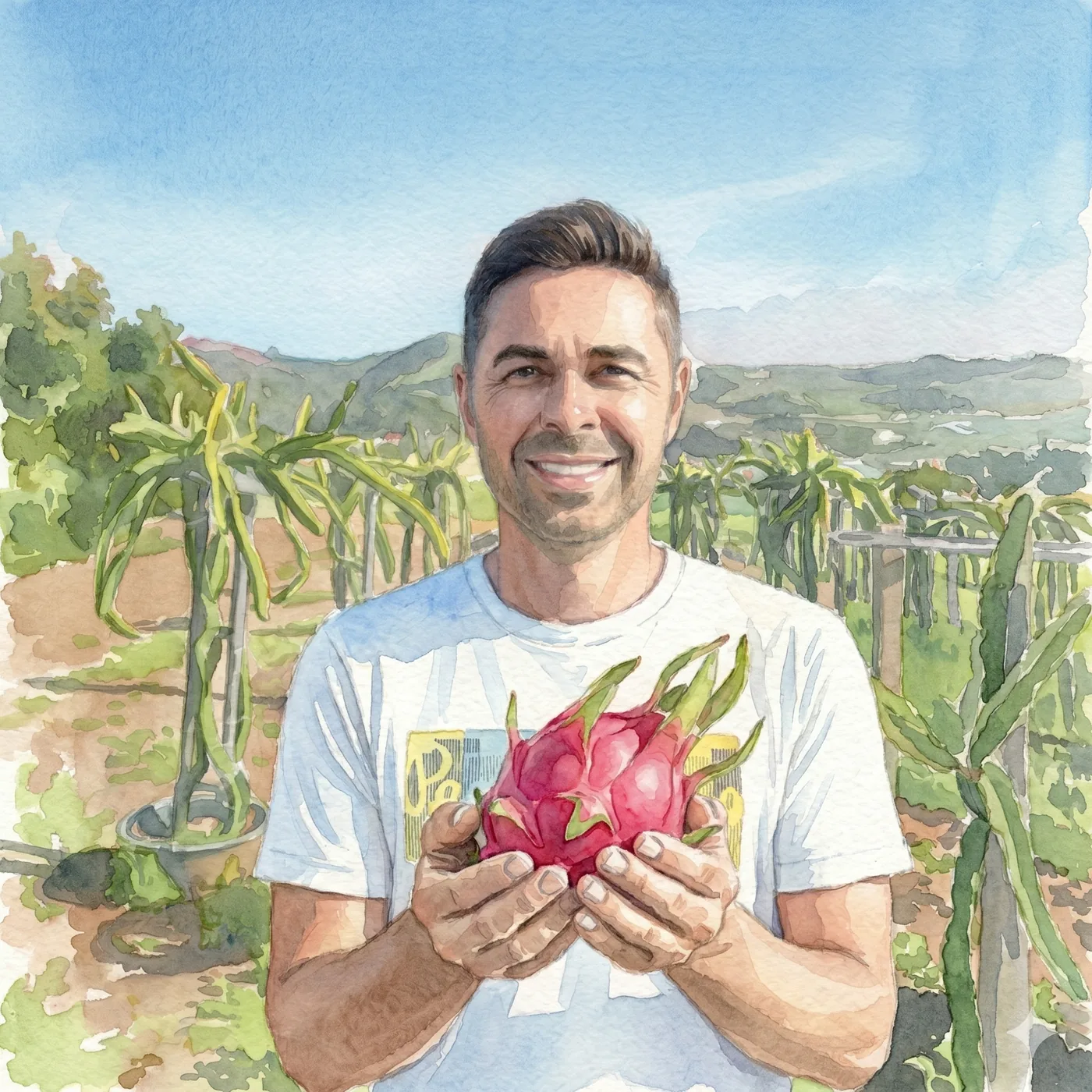 Oscar mostrando una pitahaya