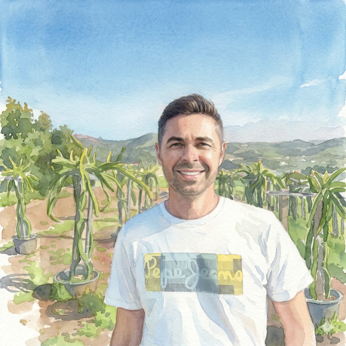Oscar en la finca de pitahayas